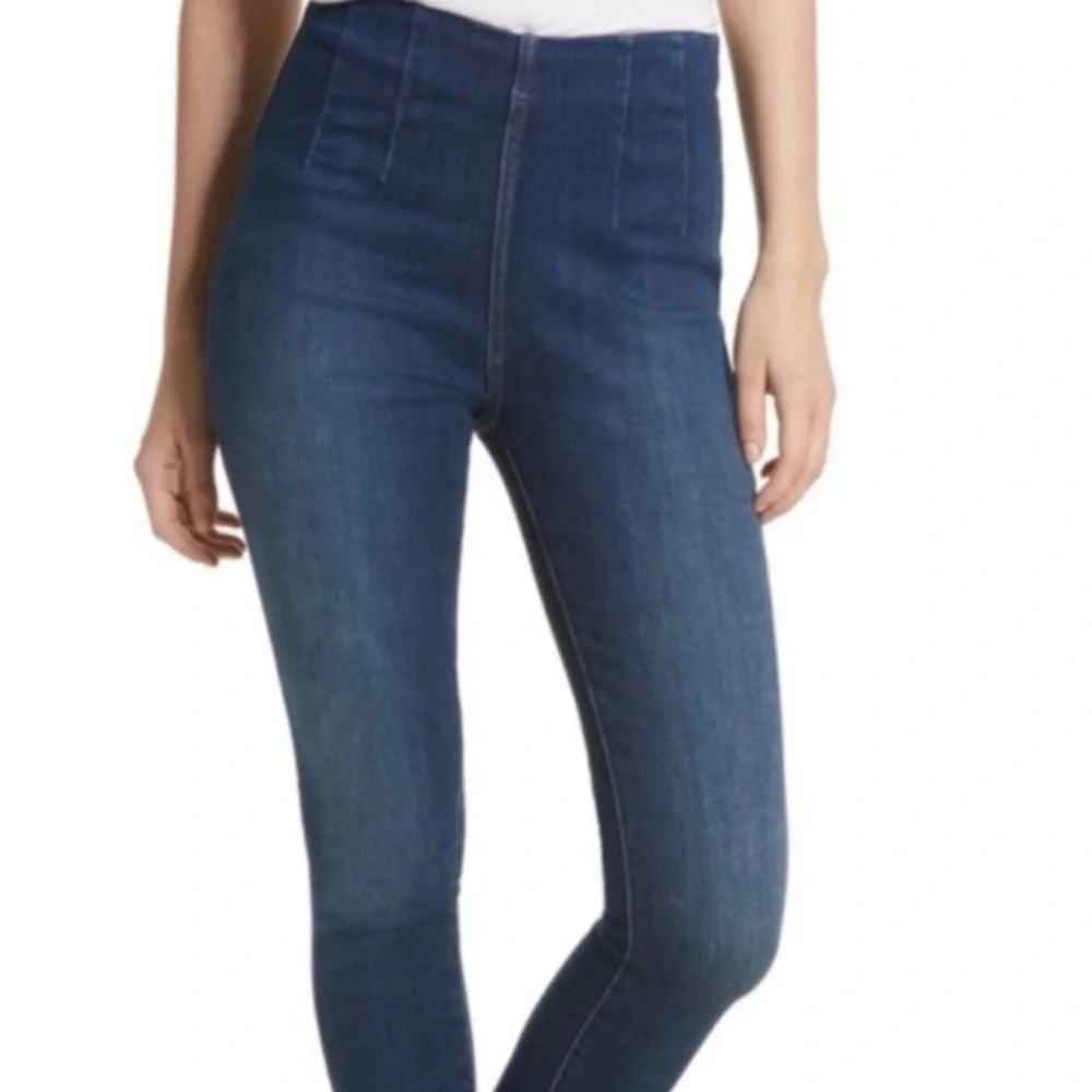 Free People Ultra High Waist High Rise Pleated Pull On Wide Leg Crop Jeans